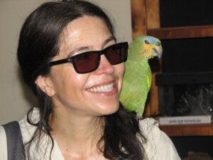 Rose and Orange-winged Parrot. Later this guy would bite my mom!